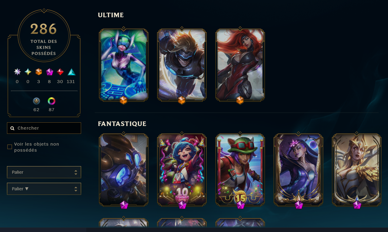 EUW league of legend account (280+ skins, unranked lvl 589 + milestone bonus)